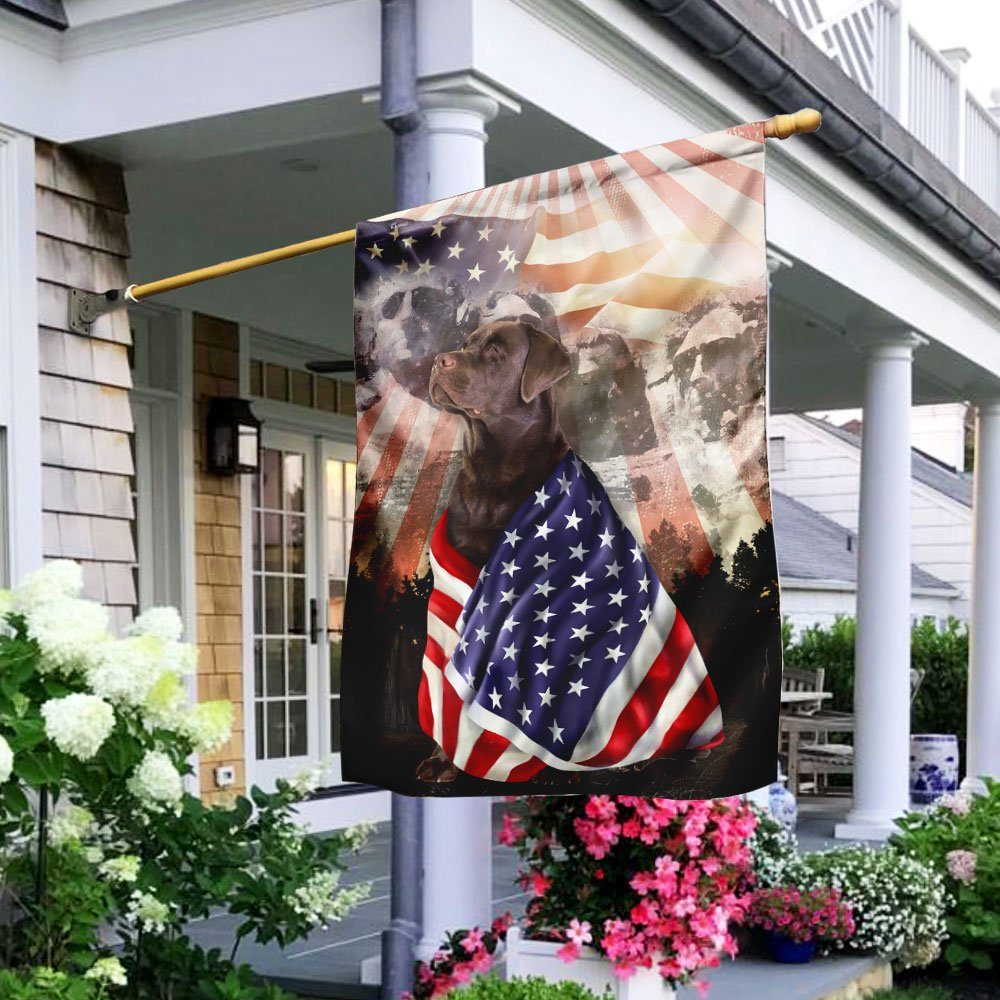 Patriotic Chocolate Labrador Retriever With Mount Rushmore Flag - Image 2