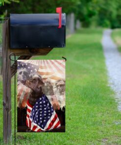 patriotic chocolate labrador retriever with mount rushmore flag 1813