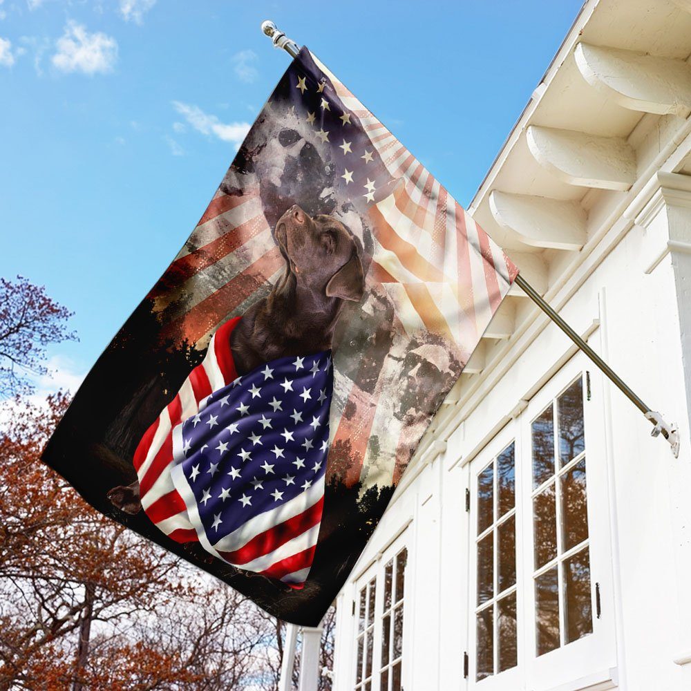 Patriotic Chocolate Labrador Retriever With Mount Rushmore Flag - Image 3