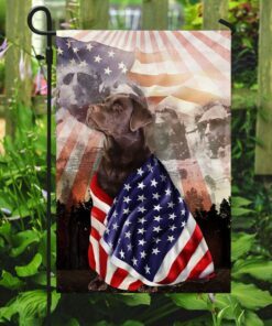 patriotic chocolate labrador retriever with mount rushmore flag 5333