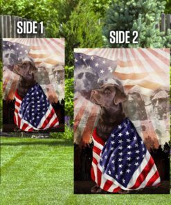 patriotic chocolate labrador retriever with mount rushmore flag 5335