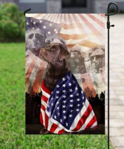 patriotic chocolate labrador retriever with mount rushmore flag 5497