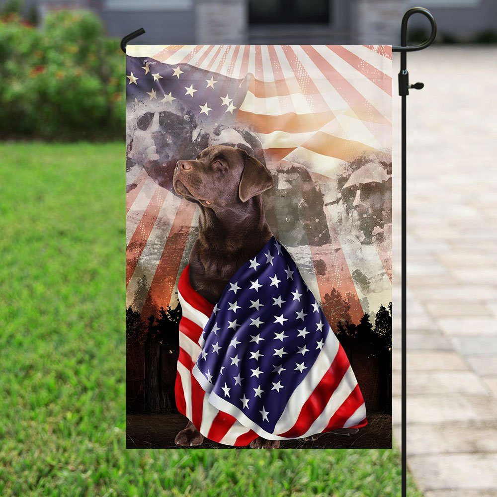 Patriotic Chocolate Labrador Retriever With Mount Rushmore Flag - Image 6