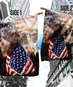 patriotic chocolate labrador retriever with mount rushmore flag 8831