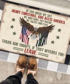 patriotic doormat in this house we say merry christmas thank our troops tqn620dm 3364