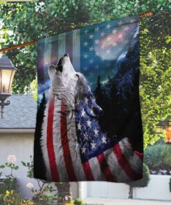 Patriotic Wolf American US Flag THB3827F