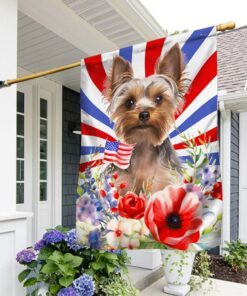 Patriotic Yorkshire Terrier Flowers 4th Of July Flag TQN1302Fv1