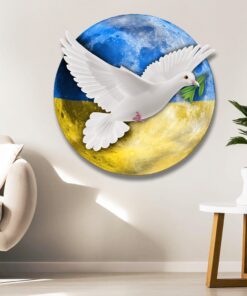 peace for ukraine hanging metal sign, white dove on the moon ukraine qnk1103ms 1294