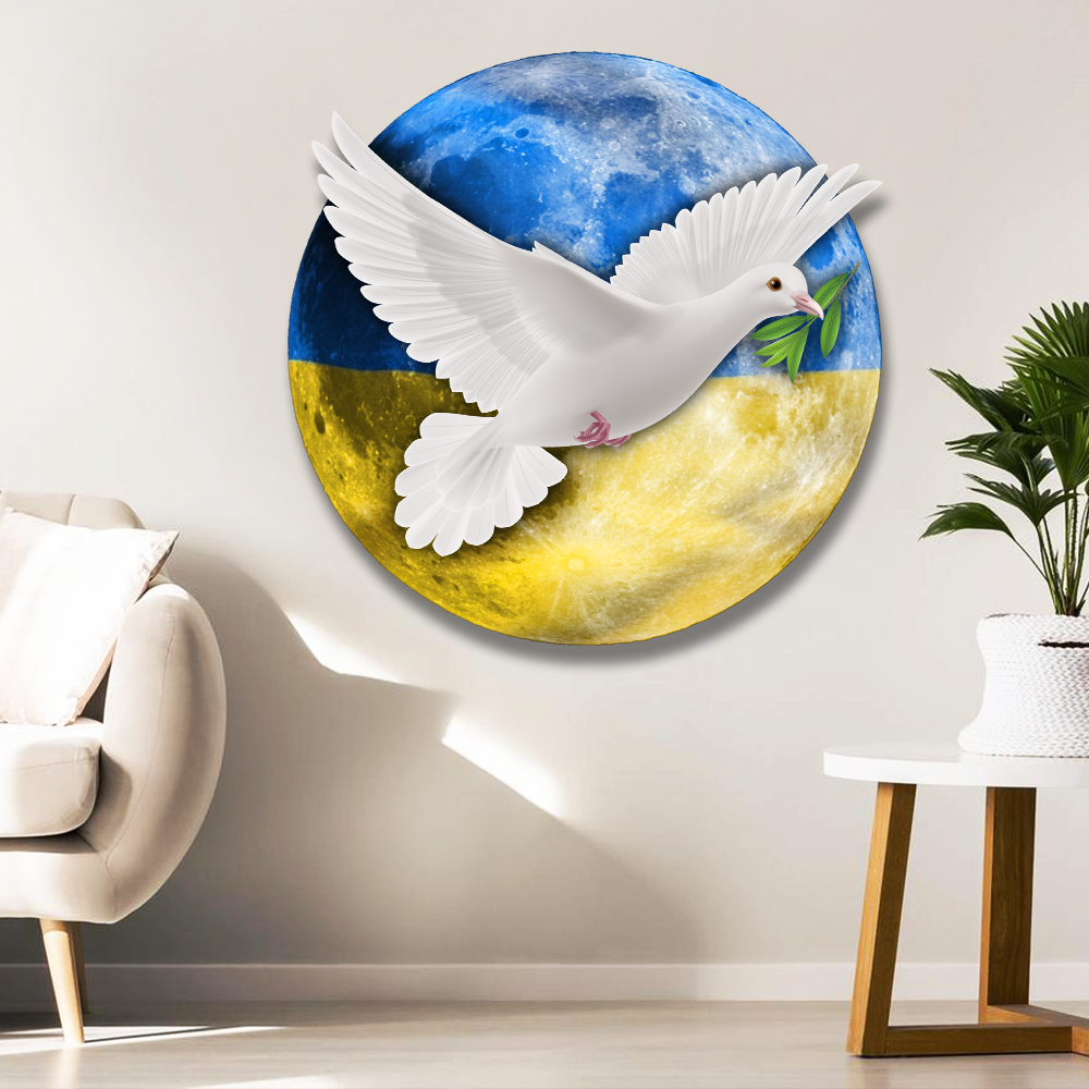 Peace For Ukraine Hanging Metal Sign, White Dove On The Moon Ukraine QNK1103MS - Image 3