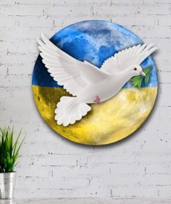 peace for ukraine hanging metal sign, white dove on the moon ukraine qnk1103ms 2475