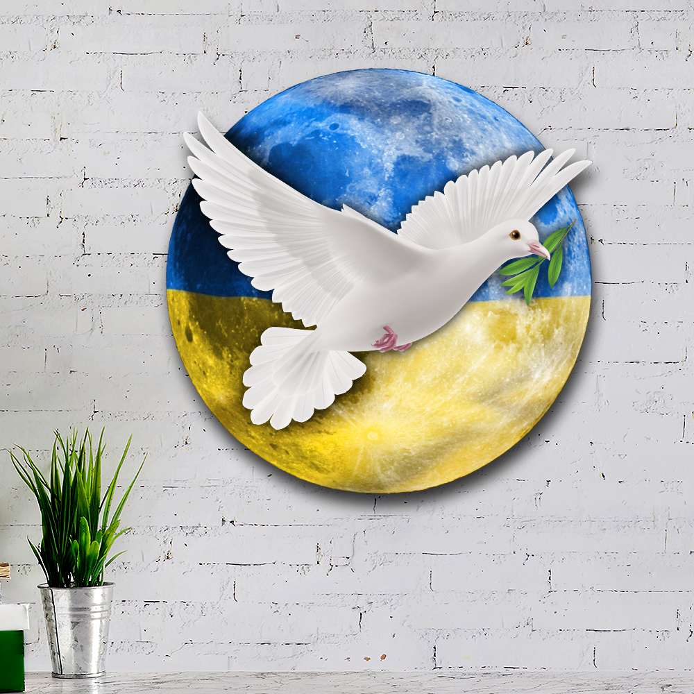 Peace For Ukraine Hanging Metal Sign, White Dove On The Moon Ukraine QNK1103MS - Image 2