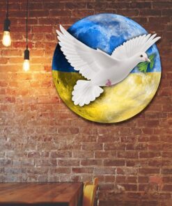 Peace For Ukraine Hanging Metal Sign, White Dove On The Moon Ukraine QNK1103MS