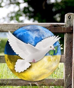 peace for ukraine hanging metal sign, white dove on the moon ukraine qnk1103ms 8110