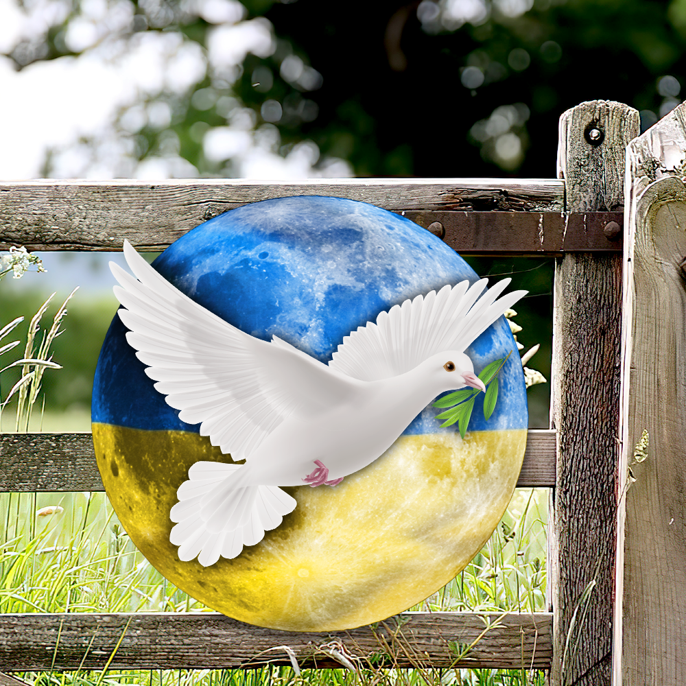 Peace For Ukraine Hanging Metal Sign, White Dove On The Moon Ukraine QNK1103MS - Image 4