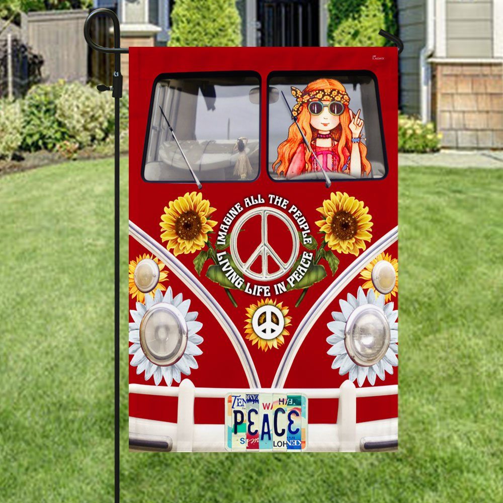 Peace Hippie Van Flag Imagine All The People Living Life In Peace MLN217F - Image 5