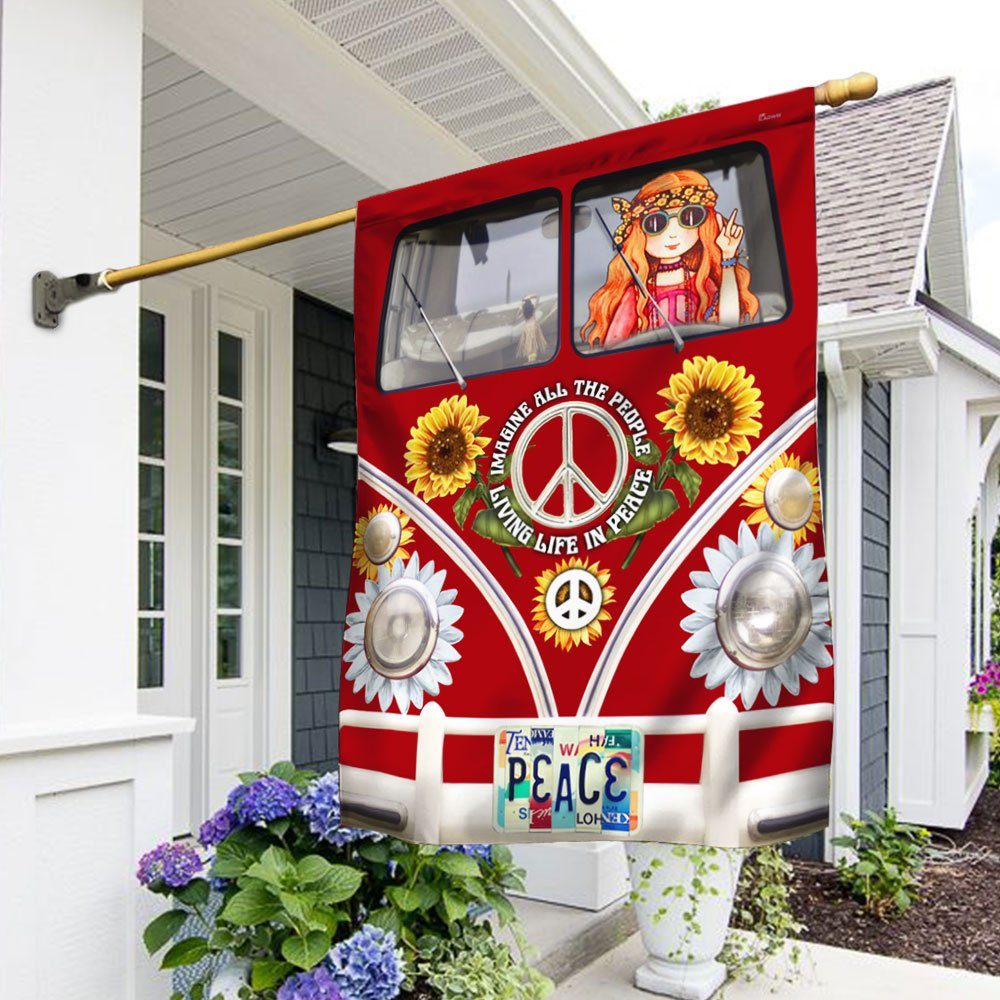 Peace Hippie Van Flag Imagine All The People Living Life In Peace MLN217F - Image 2