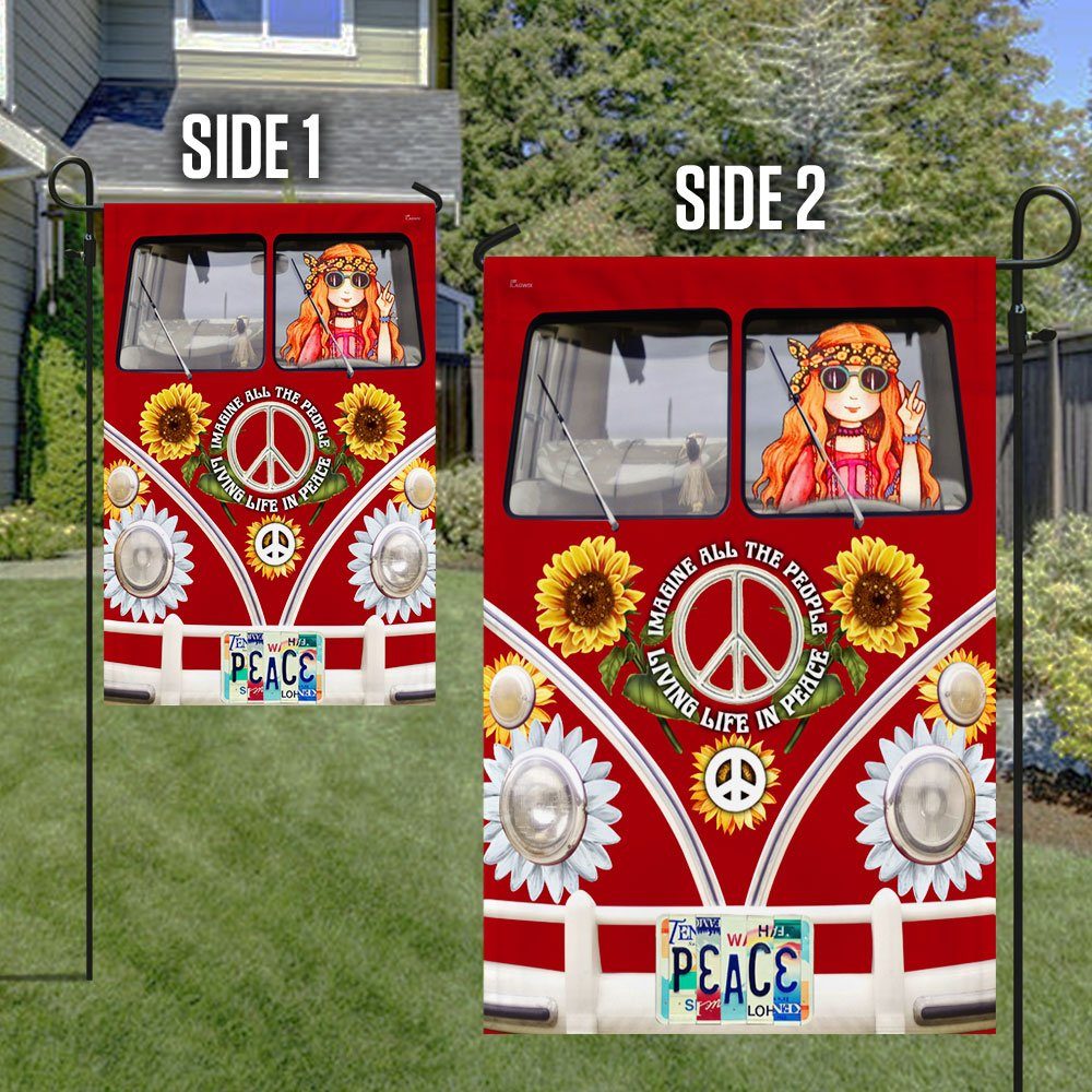 Peace Hippie Van Flag Imagine All The People Living Life In Peace MLN217F - Image 6