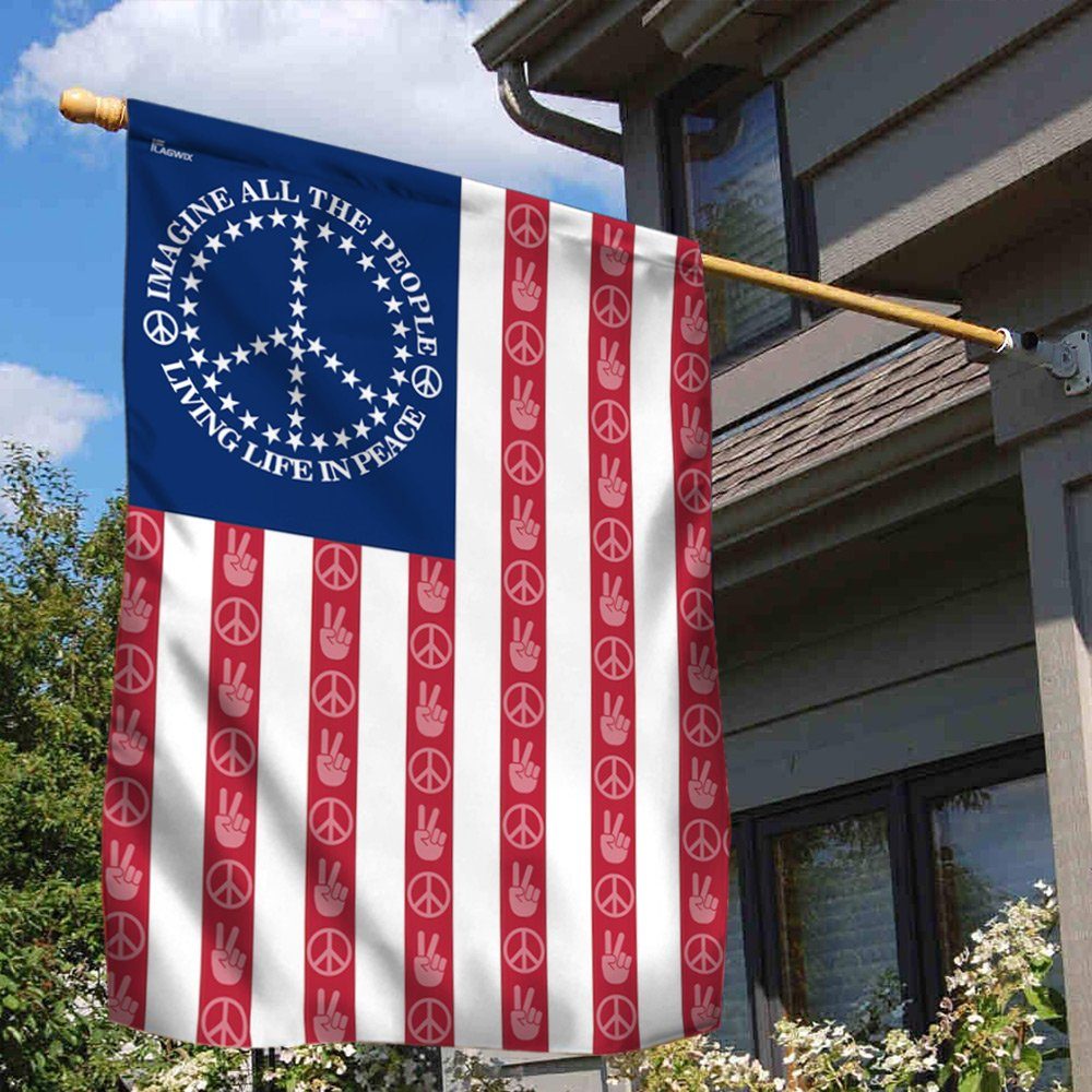 Peace Sign. Imagine All The People Living Life In Peace American Flag THN3787F - Image 2