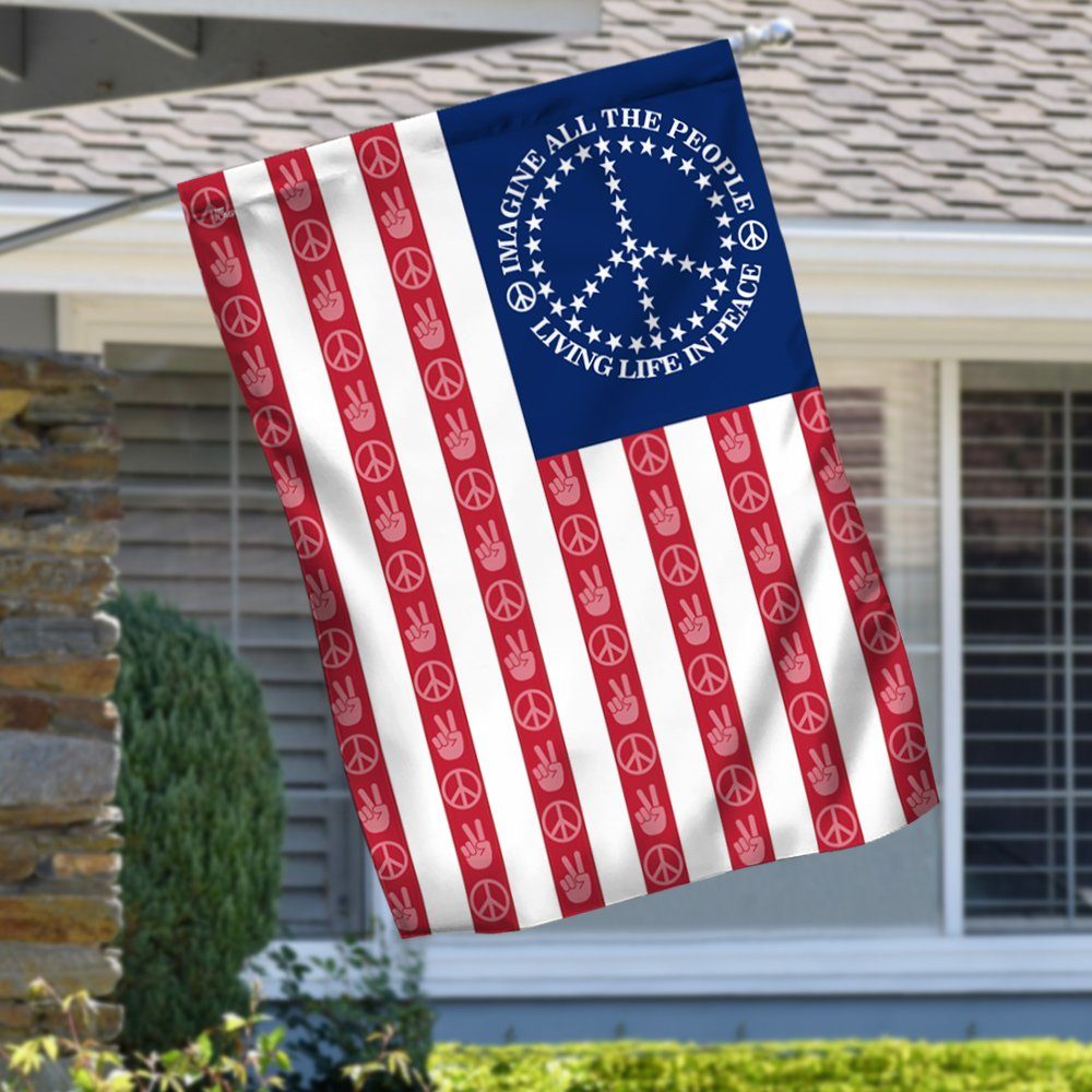 Peace Sign. Imagine All The People Living Life In Peace American Flag THN3787F - Image 4