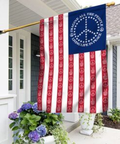 Peace Sign. Imagine All The People Living Life In Peace American Flag THN3787F