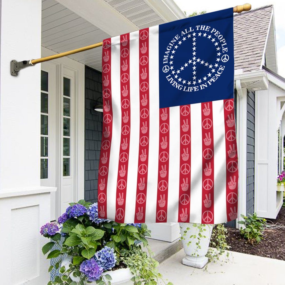 Peace Sign. Imagine All The People Living Life In Peace American Flag THN3787F