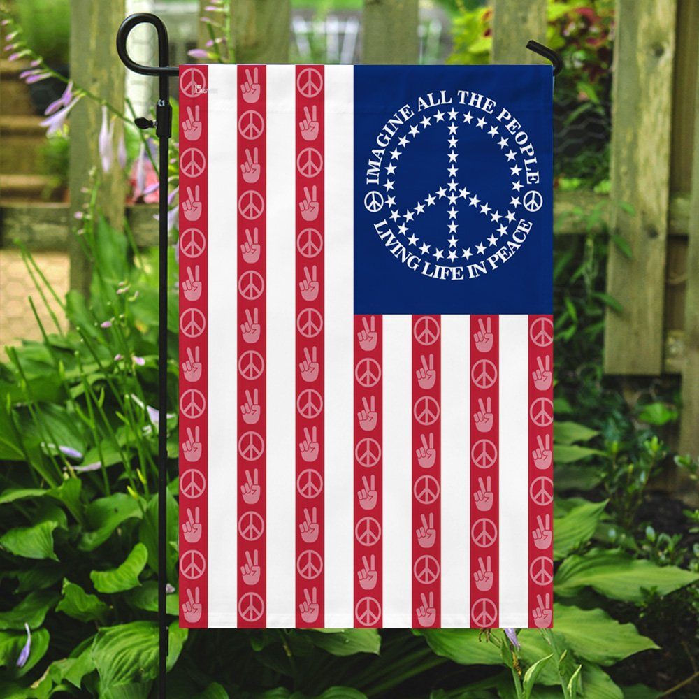 Peace Sign. Imagine All The People Living Life In Peace American Flag THN3787F - Image 6