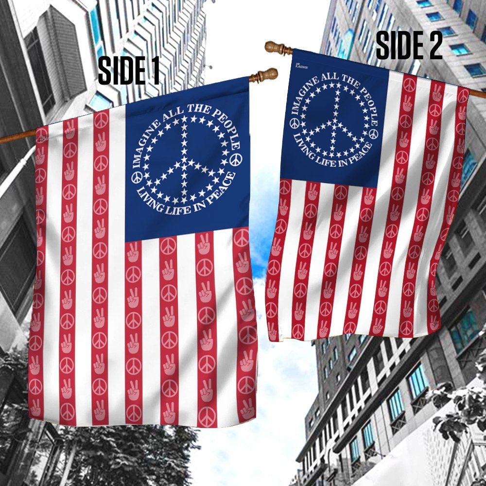 Peace Sign. Imagine All The People Living Life In Peace American Flag THN3787F - Image 3
