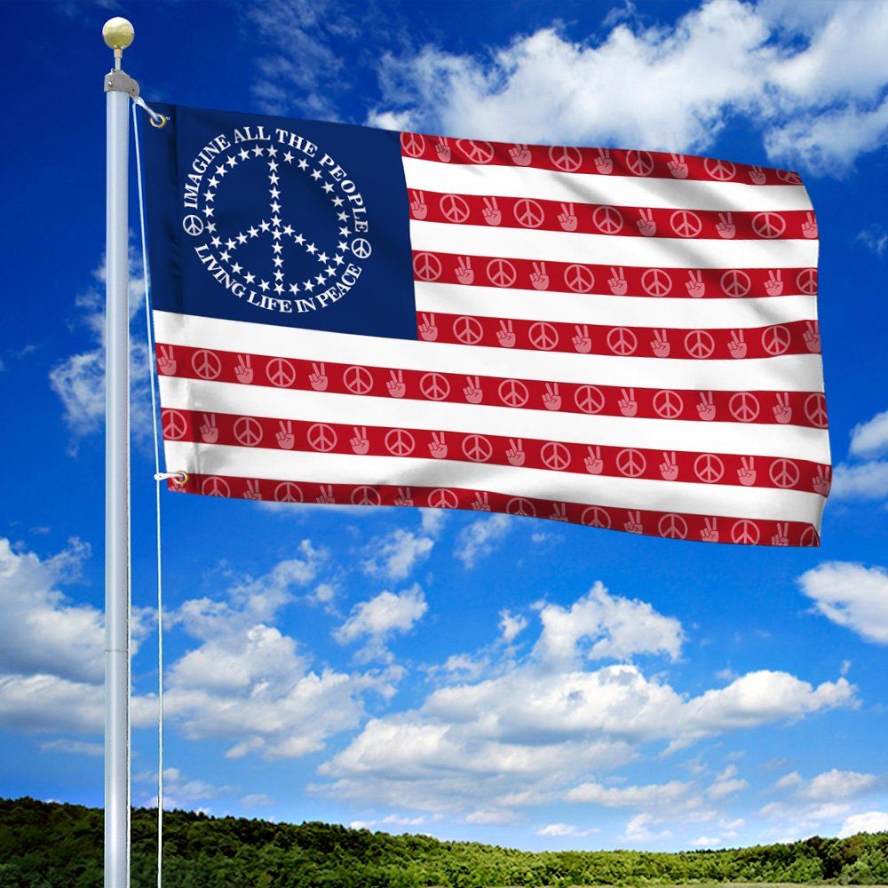Peace Sign. Imagine All The People Living Life In Peace American Grommet Flag THN3787GF - Image 2