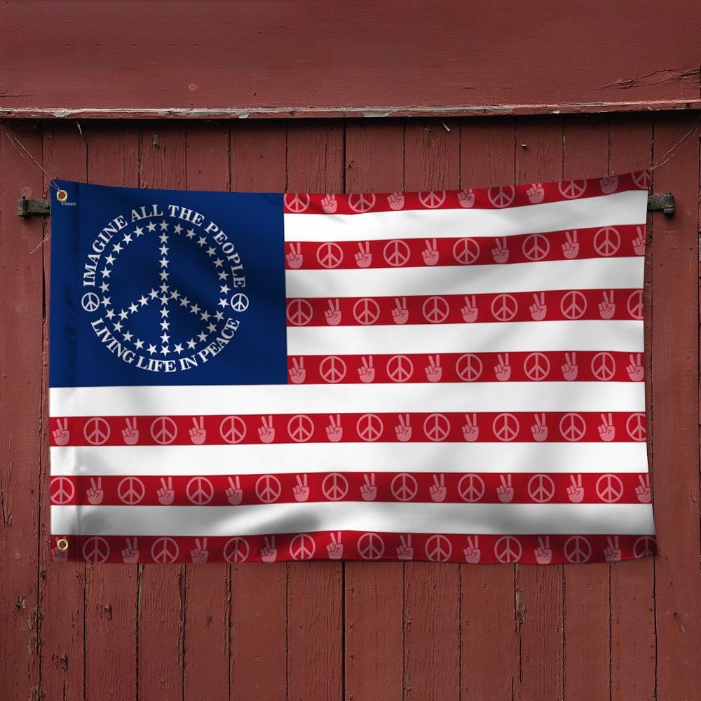 Peace Sign. Imagine All The People Living Life In Peace American Grommet Flag THN3787GF - Image 4