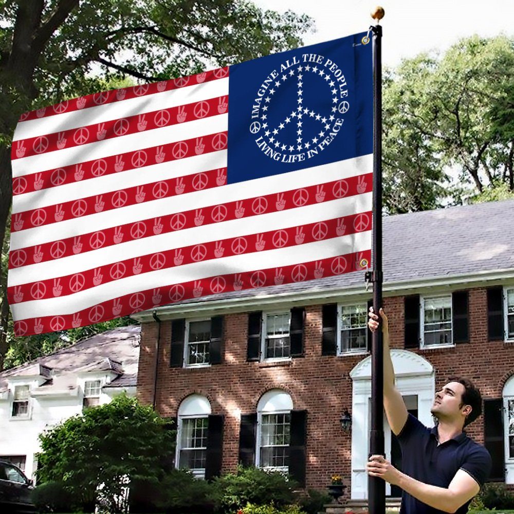 Peace Sign. Imagine All The People Living Life In Peace American Grommet Flag THN3787GF - Image 3