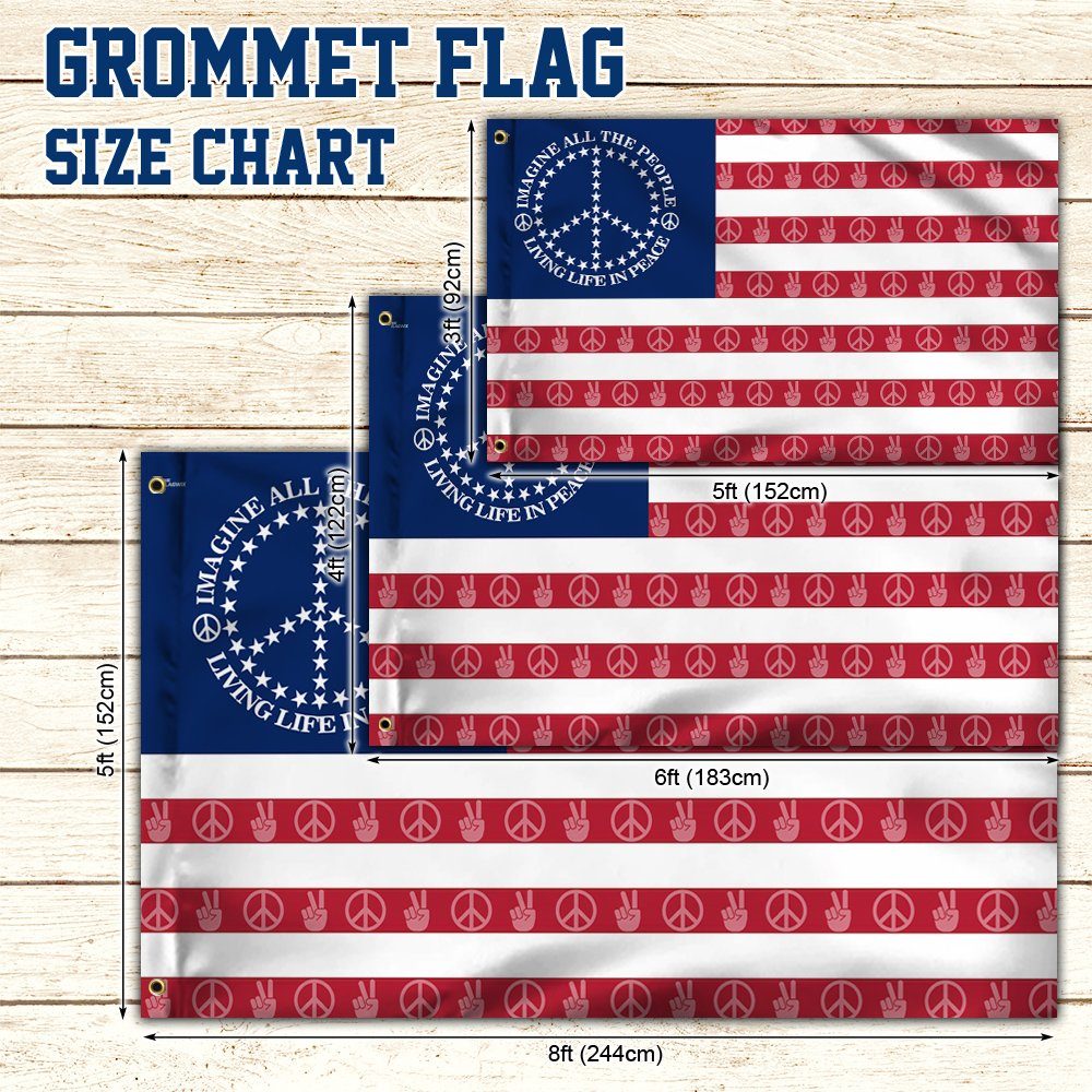 Peace Sign. Imagine All The People Living Life In Peace American Grommet Flag THN3787GF - Image 6