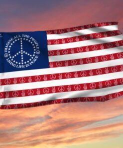 Peace Sign. Imagine All The People Living Life In Peace American Grommet Flag THN3787GF