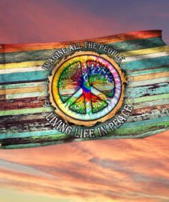 Peace Sign Hippie, Imagine All The People Living Life In Peace Grommet Flag TPT597GF