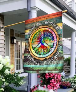 Peace Sign Hippie Flag Imagine All The People Living Life In Peace Flag TPT597F