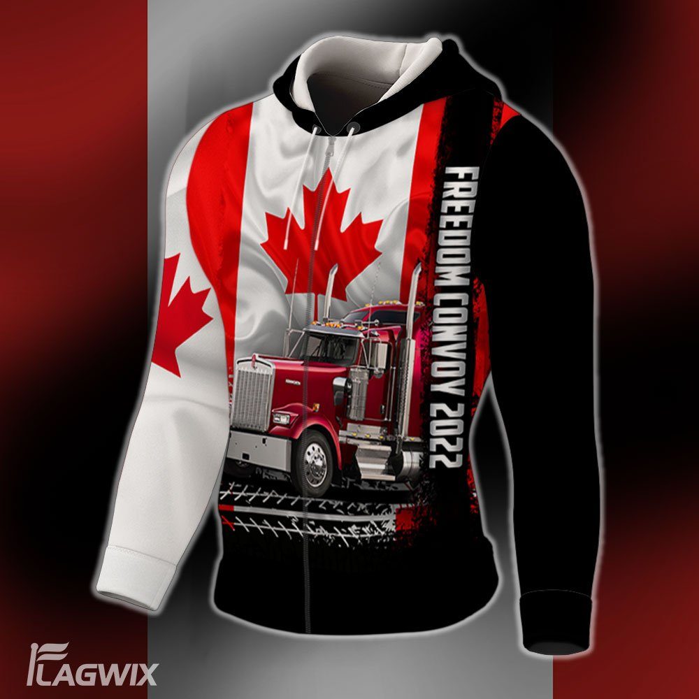 Personalized 3D Zip Hoodie Freedom Convoy 2022 Canadian Trucker BNL494ZHCT - Image 4