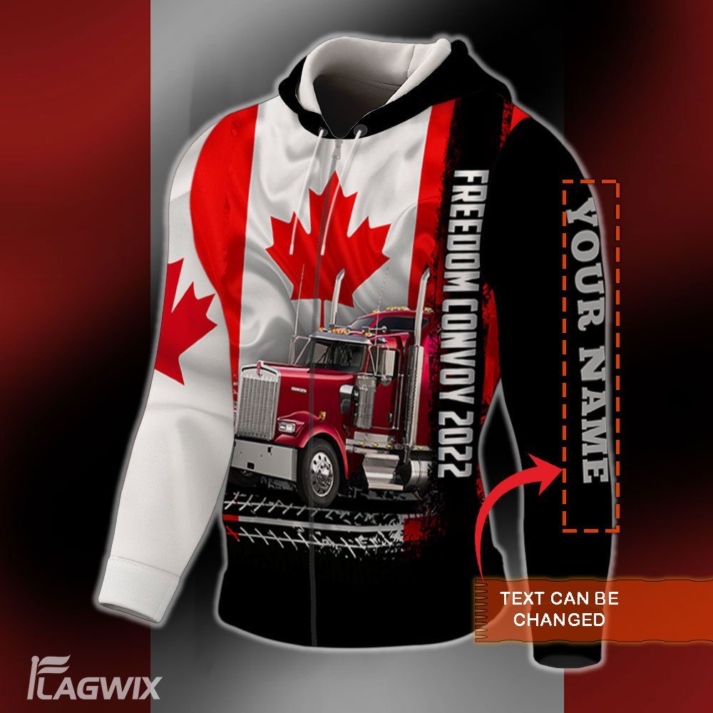 Personalized 3D Zip Hoodie Freedom Convoy 2022 Canadian Trucker BNL494ZHCT - Image 3