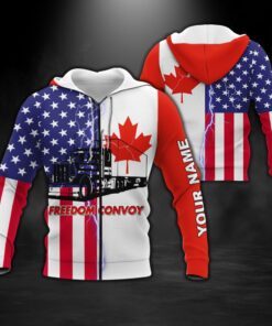 personalized 3d zip hoodie freedom convoy 2022 canadian trucker mandate freedom american canadian hoodie trl1792zhct 7298