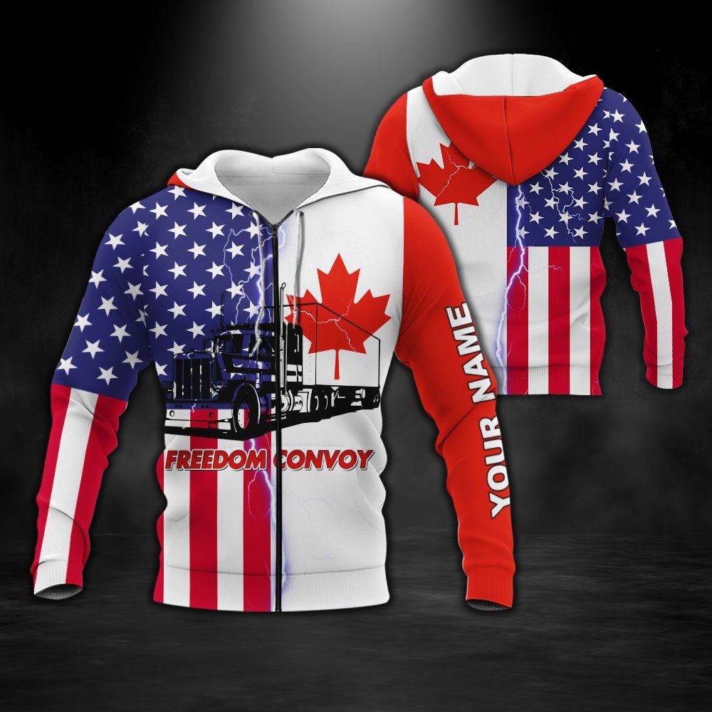 Personalized 3D Zip Hoodie Freedom Convoy 2022 Canadian Trucker Mandate Freedom American Canadian Hoodie TRL1792ZHCT - Image 2