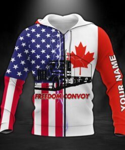 personalized 3d zip hoodie freedom convoy 2022 canadian trucker mandate freedom american canadian hoodie trl1792zhct 7309