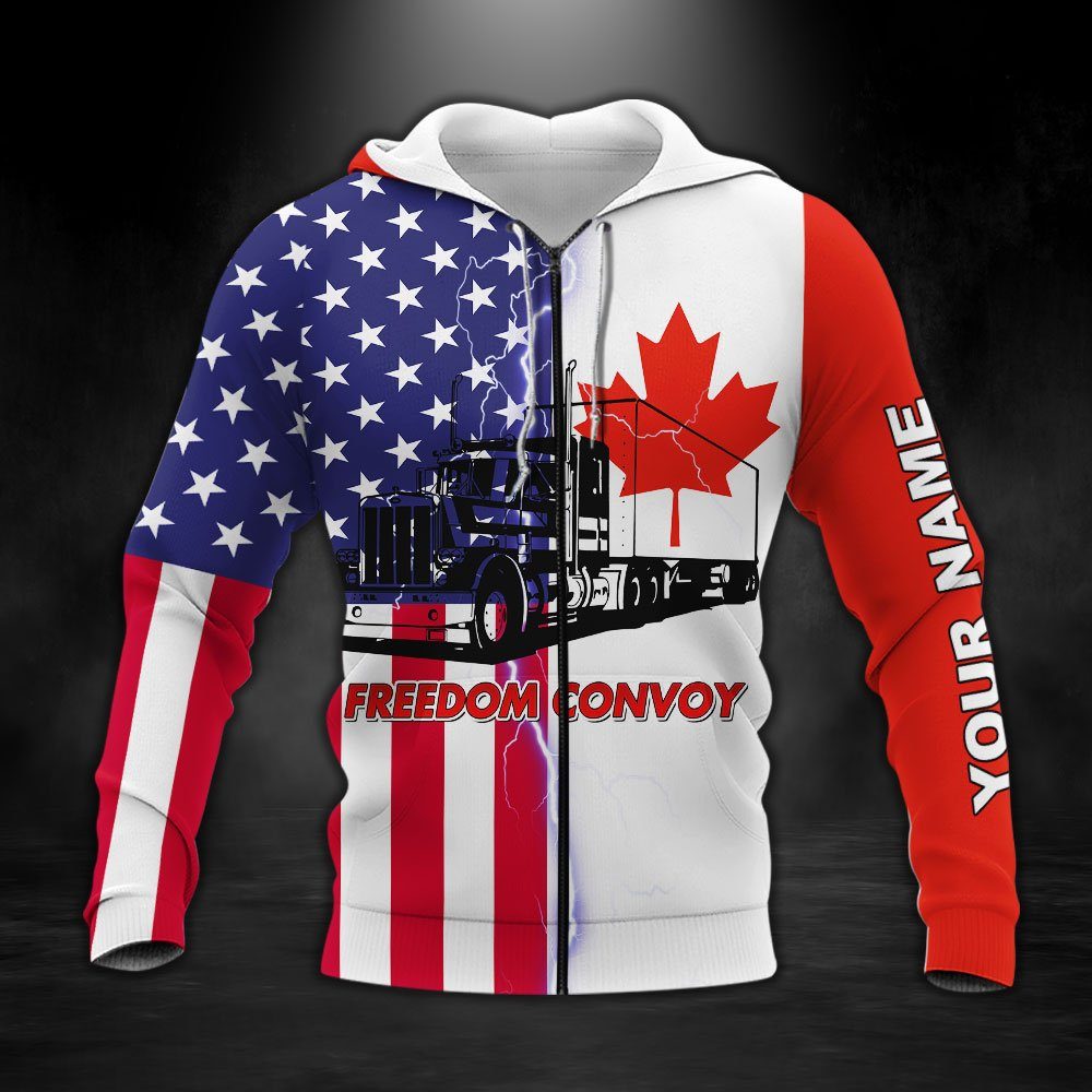 Personalized 3D Zip Hoodie Freedom Convoy 2022 Canadian Trucker Mandate Freedom American Canadian Hoodie TRL1792ZHCT - Image 4