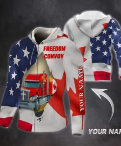 Personalized 3D Zip Hoodie Freedom Convoy 2022 Canadian Trucker Mandate Freedom American Canadian Hoodie TRV1791ZHCT