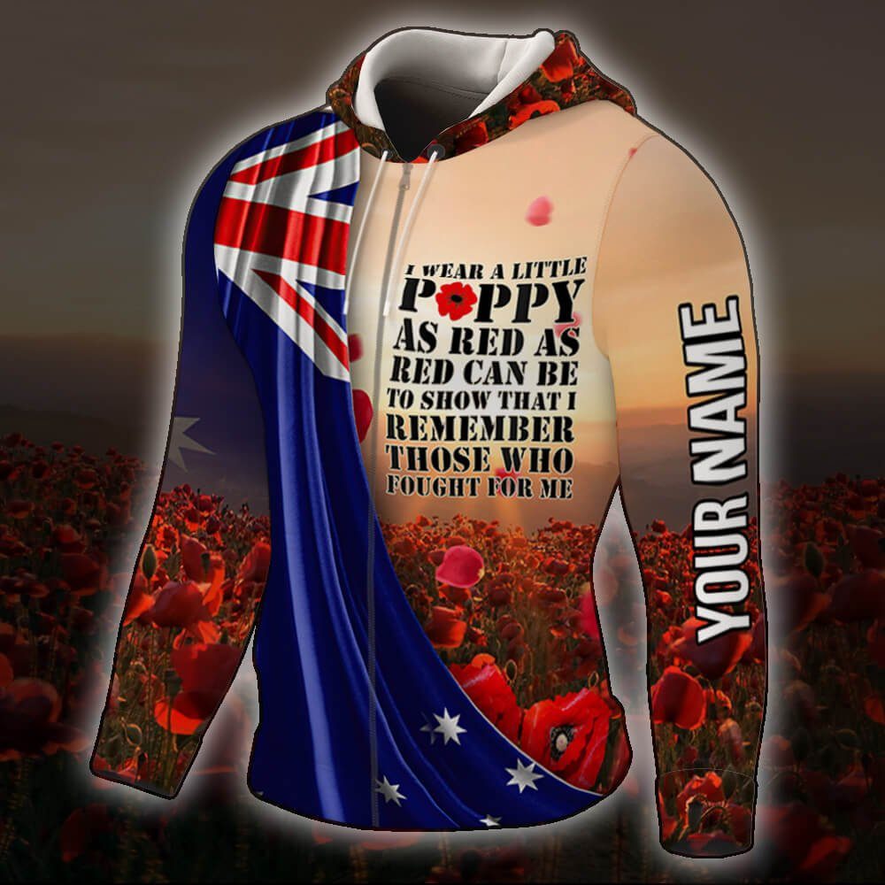 Personalized Anzac Day. Lest We Forget. I Wear Red Poppy 3D Zip Hoodie NTB587ZHCT - Image 4