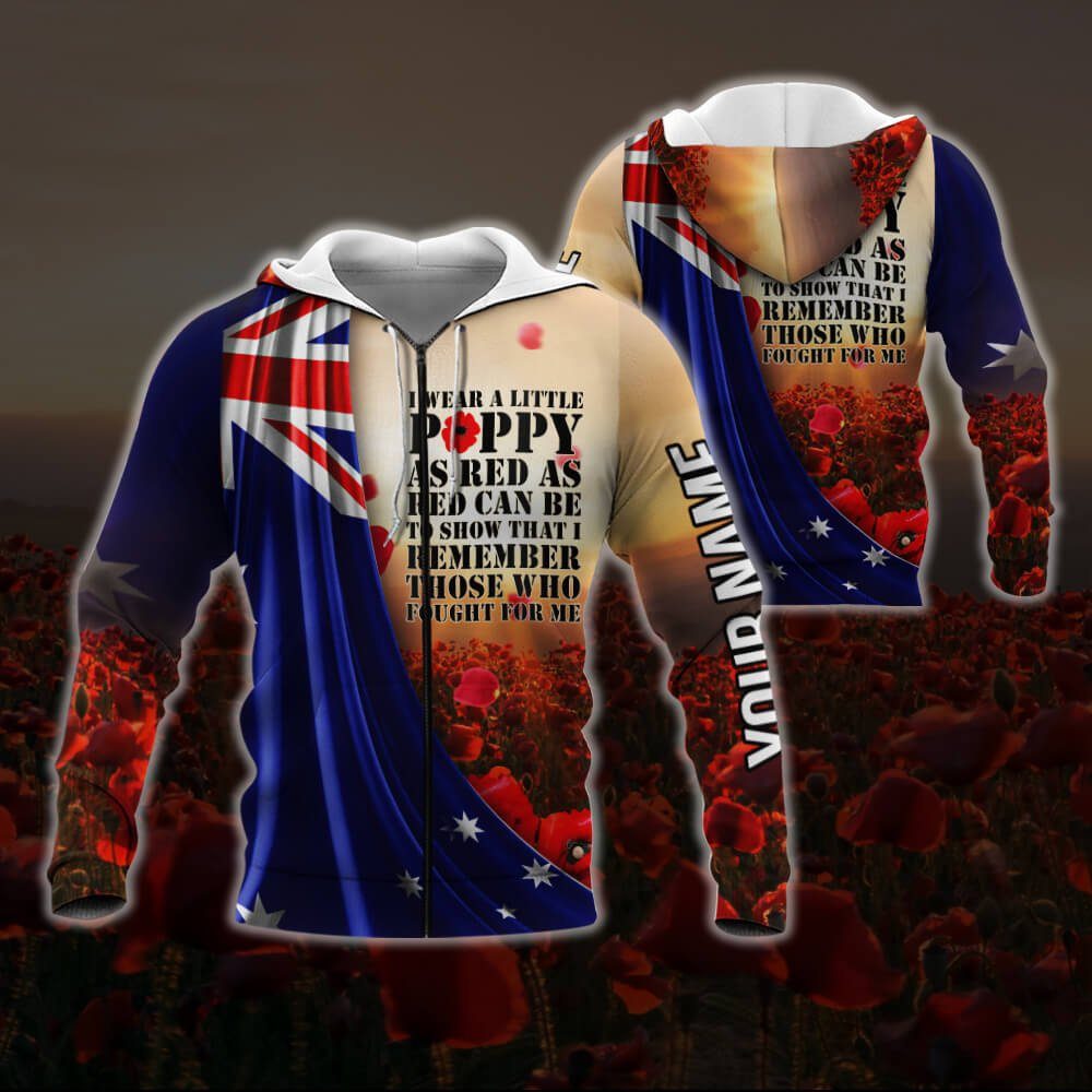 Personalized Anzac Day. Lest We Forget. I Wear Red Poppy 3D Zip Hoodie NTB587ZHCT - Image 2
