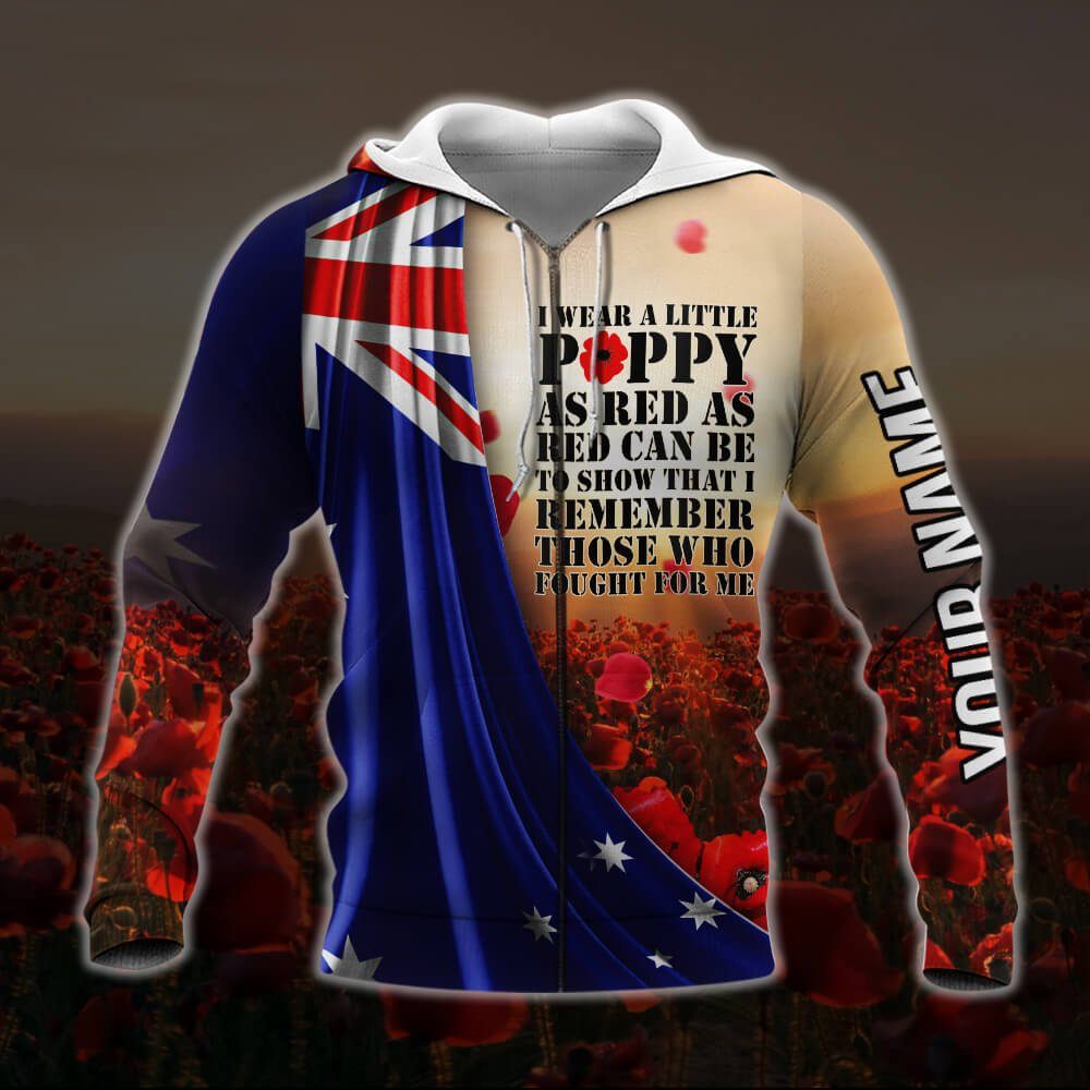 Personalized Anzac Day. Lest We Forget. I Wear Red Poppy 3D Zip Hoodie NTB587ZHCT - Image 3