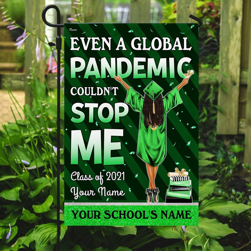 Personalized Even A Global Pandemic Couldn’t Stop Me. Class Of 2021 Black Woman Flag Red ver - Image 2