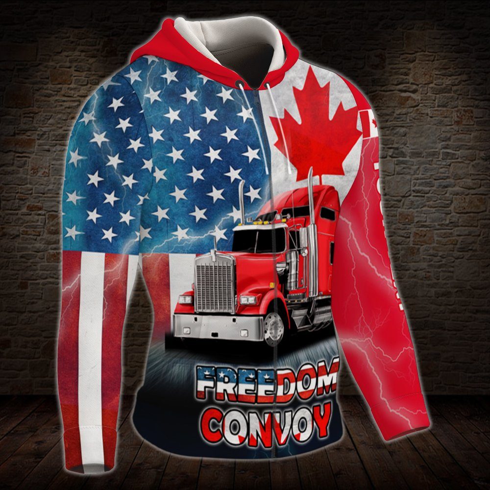 Personalized Freedom Convoy 2022. We The Fringe. Truckers For Freedom American Canadian 3D Zip Hoodie THN3747ZHCT - Image 2