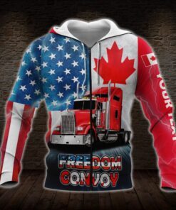personalized freedom convoy 2022. we the fringe. truckers for freedom american canadian 3d zip hoodie thn3747zhct 6622