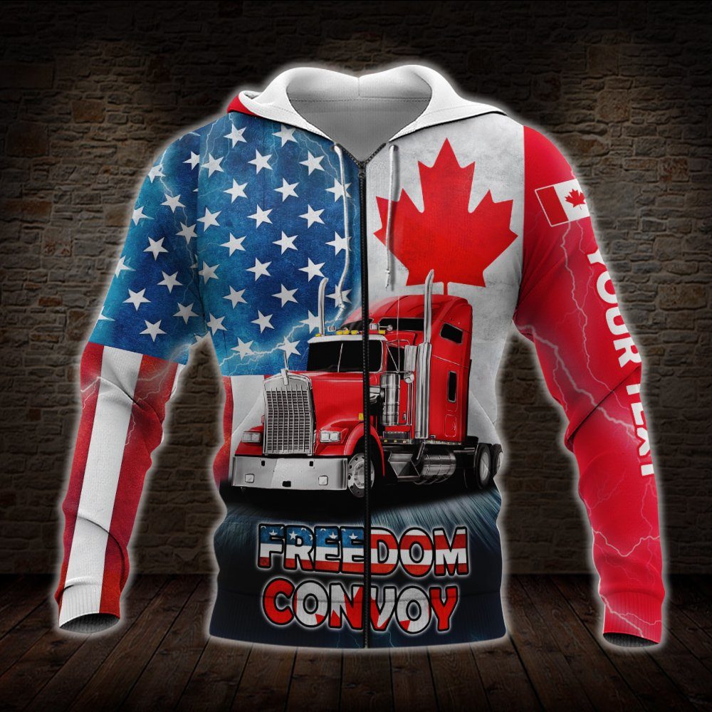Personalized Freedom Convoy 2022. We The Fringe. Truckers For Freedom American Canadian 3D Zip Hoodie THN3747ZHCT - Image 4