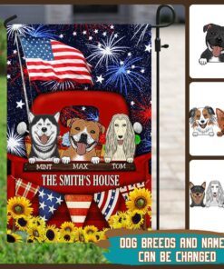 Personalized Happy 4th Of July With Dogs Flagwix™ Red Truck With Dogs Happy 4th Of July Flag THH3147FCT
