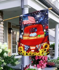 personalized happy 4th of july with dogs flagwix™ red truck with dogs happy 4th of july flag thh3147fct 4327